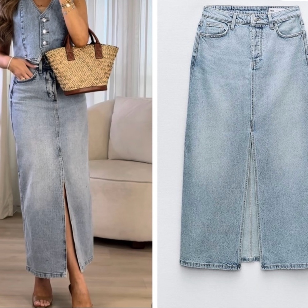 Zara Light Wash Denim Pencil Skirt